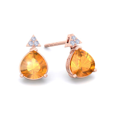 Boucles d'oreilles citrines poires et diamants ronds 2.05 carats Barbara Or Rose 18 carats
