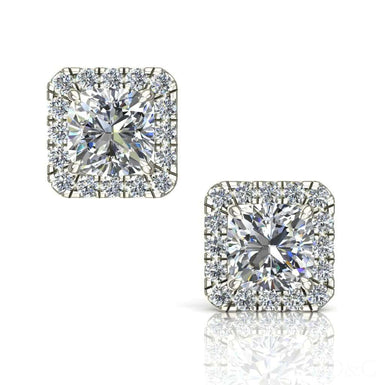 Boucles d'oreilles diamants coussins et diamants ronds 0.90 carat Margareth I / SI / Or Blanc 18 carats