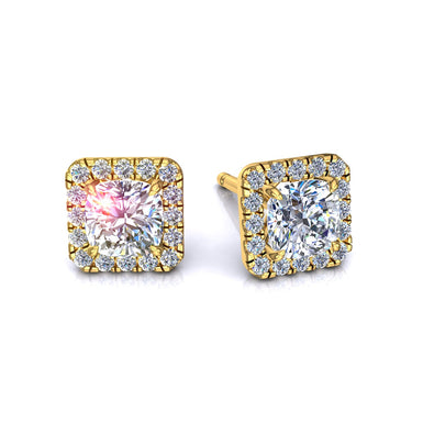Orecchini con diamanti Cushion e diamanti rotondi da 0.90 carati Margareth I / SI / Oro giallo 18 carati