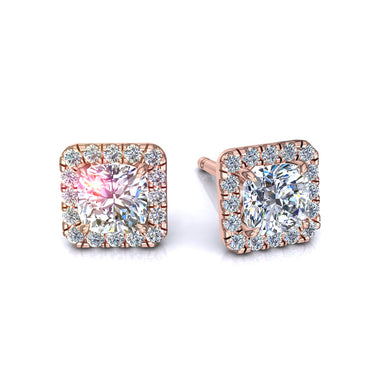 Boucles d'oreilles diamants coussins et diamants ronds 0.90 carat Margareth I / SI / Or Rose 18 carats