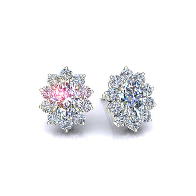 Boucles d'oreilles diamants ovales et diamants ronds 1.00 carat Elisabeth I / SI / Or Blanc 18 carats