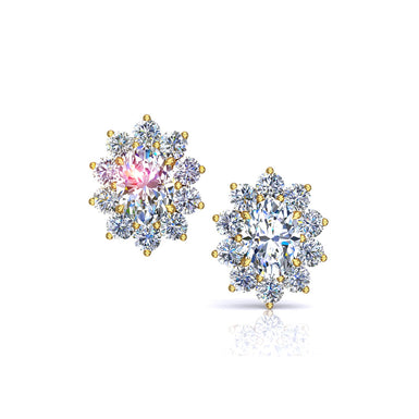 Boucles d'oreilles diamants ovales et diamants ronds 1.00 carat Elisabeth I / SI / Or Jaune 18 carats
