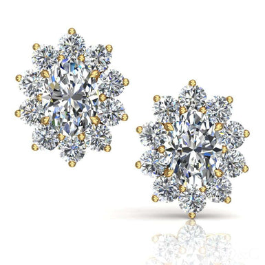 Orecchini con diamanti ovali e diamanti rotondi da 1.00 carati Elisabeth I / SI / Oro giallo 18 carati