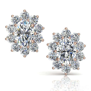 Boucles d'oreilles diamants ovales et diamants ronds 1.00 carat Elisabeth I / SI / Or Rose 18 carats