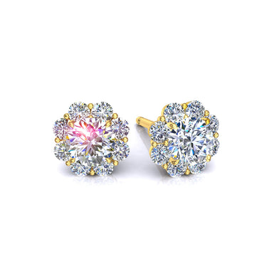 Boucles d'oreilles diamants ronds 0.96 carat Victoria I / SI / Or Jaune 18 carats