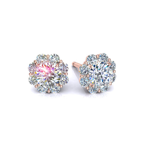 Boucles d'oreilles diamants ronds 0.96 carat Victoria Boucles d'oreilles Victoria diamants ronds DCGEMMES I SI Or Rose 18 carats