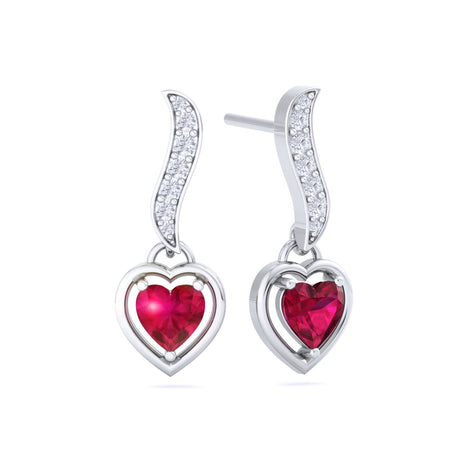 Kiara heart ruby ​​and round diamond earrings 0.54 carat Kiara heart ruby ​​and round diamond earrings DCGEMMES A SI 18 carat White Gold