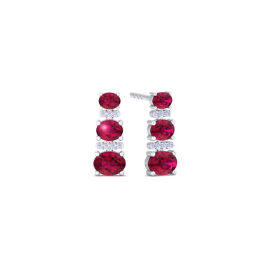 Boucles d'oreilles rubis ovales et diamants ronds 0.93 carat Heloise Or Blanc 18 carats