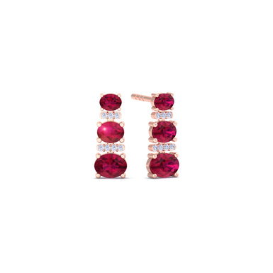 Boucles d'oreilles rubis ovales et diamants ronds 0.93 carat Heloise Or Rose 18 carats