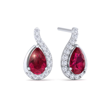 Boucles d'oreilles rubis poires et diamants ronds 0.90 carat Stella A / SI / Platine