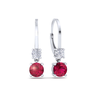 Boucles d'oreilles rubis ronds et diamants ronds 0.70 carat Perla A / SI / Platine