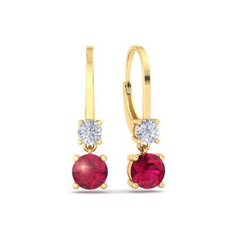Perla 0.70 carat round ruby ​​and round diamond earrings Perla round ruby ​​and round diamond earrings DCGEMMES A SI 18k Yellow Gold