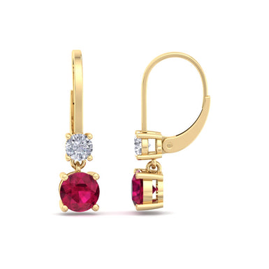 Boucles d'oreilles rubis ronds et diamants ronds 0.70 carat Perla A / SI / Or Jaune 18 carats