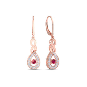 Boucles d'oreilles rubis ronds et diamants ronds 0.70 carat Rosa