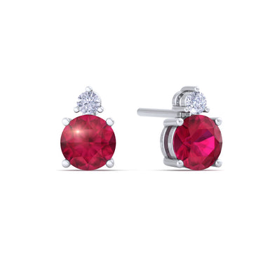 Boucles d'oreilles rubis ronds et diamants ronds 0.95 carat Pia A / SI / Or Blanc 18 carats