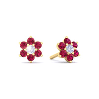 Leana 1.50 carat round ruby ​​and round diamond earrings Leana round ruby ​​and round diamond earrings DCGEMMES A SI 18k Yellow Gold