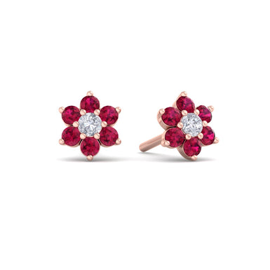 Boucles d'oreilles rubis ronds et diamants ronds 1.50 carat Leana A / SI / Or Rose 18 carats