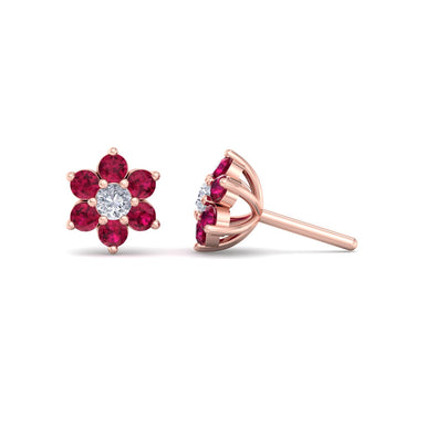 Boucles d'oreilles rubis ronds et diamants ronds 1.50 carat Leana