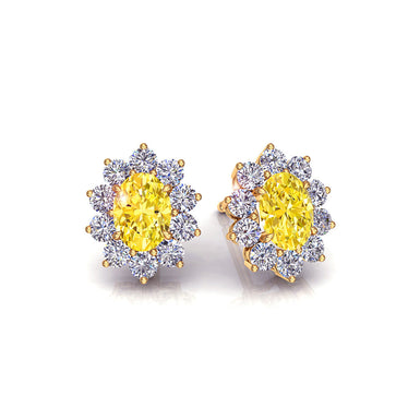 Boucles d'oreilles saphirs jaunes ovales et diamants ronds 1.00 carat Elisabeth A / SI / Or Jaune 18 carats