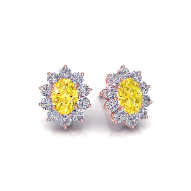 Boucles d'oreilles saphirs jaunes ovales et diamants ronds 1.00 carat Elisabeth A / SI / Or Rose 18 carats