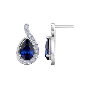 Boucles d'oreilles saphirs poires et diamants ronds 0.70 carat Stella A / SI / Or Blanc 18 carats