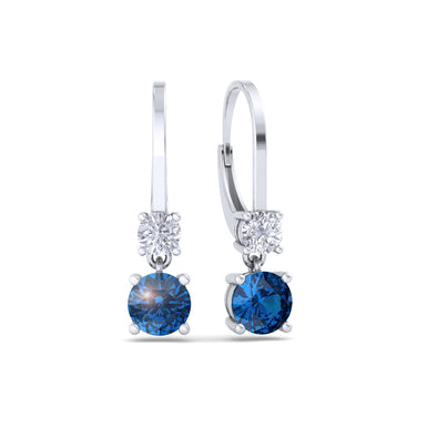 Boucles d'oreilles saphirs ronds et diamants ronds 0.50 carat Perla A / SI / Or Blanc 18 carats
