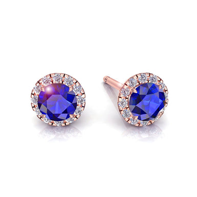 Boucles d'oreilles saphirs ronds et diamants ronds 0.90 carat Isabelle A / SI / Or Rose 18 carats