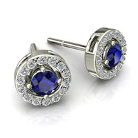 2.30 carat Giulia round sapphire and round diamond earrings Round Giulia round sapphire and round diamond earrings DCGEMMES