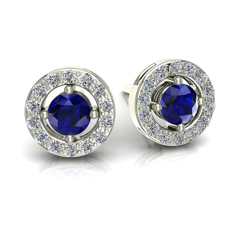 Giulia 2.30 carat round sapphire and round diamond earrings Round Giulia round sapphire and round diamond earrings DCGEMMES A SI 18k White Gold