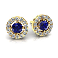 2.30 carat Giulia round sapphire and round diamond earrings Round Giulia round sapphire and round diamond earrings DCGEMMES A SI 18k Yellow Gold
