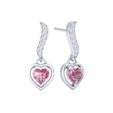 Boucles d'oreilles saphirs roses coeurs et diamants ronds 0.54 carat Kiara A / SI / Or Blanc 18 carats