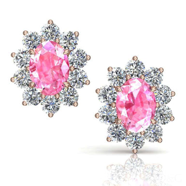 Orecchini Elisabeth ovali in zaffiro rosa e diamanti tondi da 1.00 carati