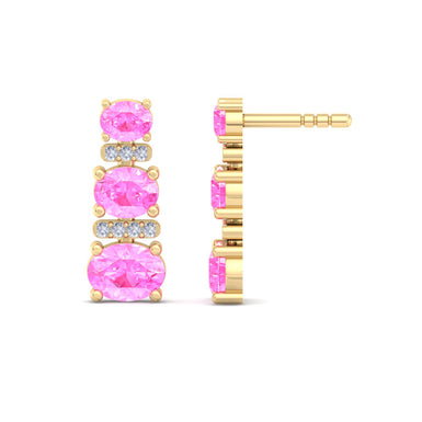 Orecchini Heloise in oro giallo 1.00 carati con zaffiro rosa ovale e diamanti tondi da 18 carati