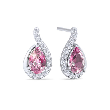 Boucles d'oreilles saphirs roses poires et diamants ronds 0.90 carat Stella A / SI / Platine