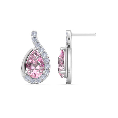Boucles d'oreilles saphirs roses poires et diamants ronds 0.90 carat Stella A / SI / Or Blanc 18 carats