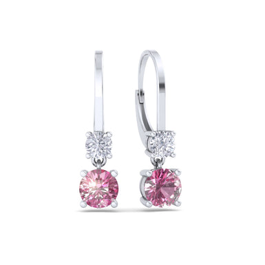 Orecchini tondi con zaffiro rosa tondo da 0.50 carati e diamanti tondi Perla A/SI/Platino
