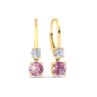 Boucles d'oreilles saphirs roses ronds et diamants ronds 0.50 carat Perla A / SI / Or Jaune 18 carats