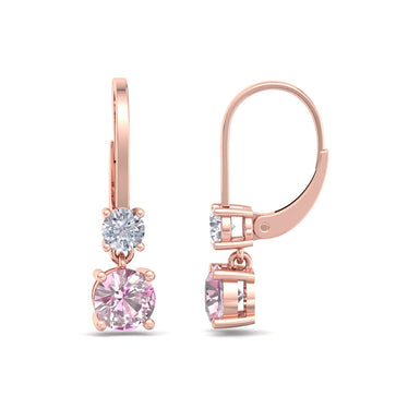 Perla A / SI / Orecchini in oro rosa 0.50 carati 18 carati con zaffiro rosa tondo e diamanti tondi