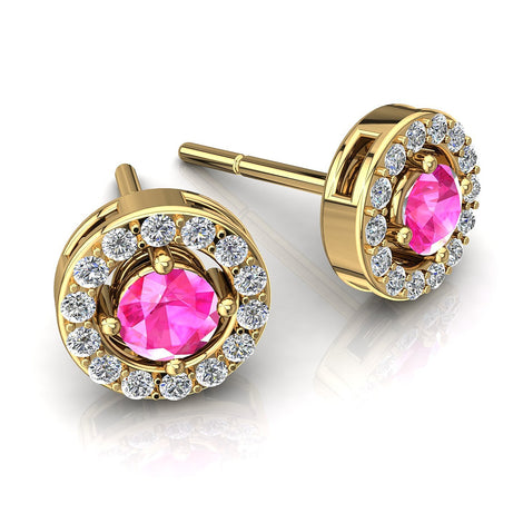 Giulia round pink sapphires and round diamonds 0.70 carat earrings Giulia round pink sapphires and round diamonds earrings DCGEMMES