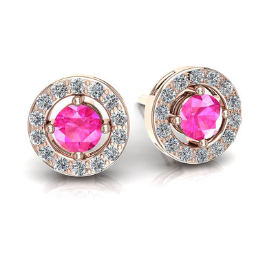 Orecchini con zaffiri rosa tondi e diamanti tondi 0.70 carati Giulia tondi A / SI / Oro rosa 18 carati