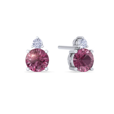 Orecchini Pia A / SI / Platino con zaffiro rosa tondo da 0.95 carati e diamanti tondi