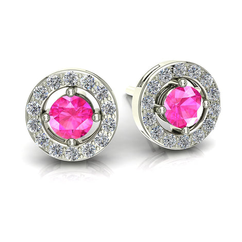 Giulia round pink sapphire and round diamond 2.30 carat earrings Giulia round pink sapphire and round diamond earrings DCGEMMES A SI 18k White Gold
