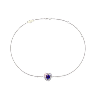 Bracelet saphir rond et diamants ronds 0.25 carat Giulia coeur A / SI / Or Blanc 18 carats