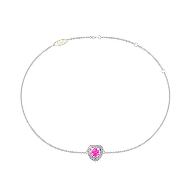 Bracelet saphir rose rond et diamants ronds 0.25 carat Giulia coeur A / SI / Or Blanc 18 carats