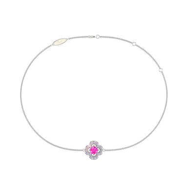 Bracelet saphir rose rond et diamants ronds 0.25 carat Giulia trefle A / SI / Or Blanc 18 carats