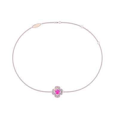Bracelet saphir rose rond et diamants ronds 0.25 carat Giulia trefle A / SI / Or Rose 18 carats