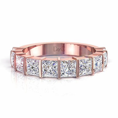 Mezza fede nuziale 10 diamanti principessa 1.60 carati Ariane I / SI / Oro rosa 18 carati