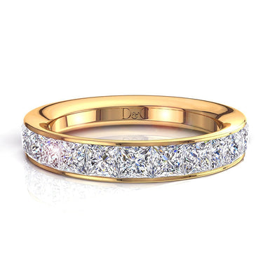 Mezza fede nuziale 11 diamanti principessa 1.60 carati Ariele I / SI / Oro giallo 18 carati