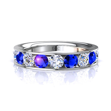 Half-alliance 11 round sapphires and round diamonds 0.55 carat Ashley A / SI / White Gold 18 carats
