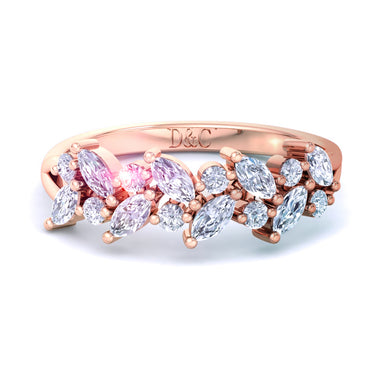 Mezza fede nuziale 14 diamanti marquise e diamanti rotondi 0.48 carati Sonia Oro rosa 18 carati